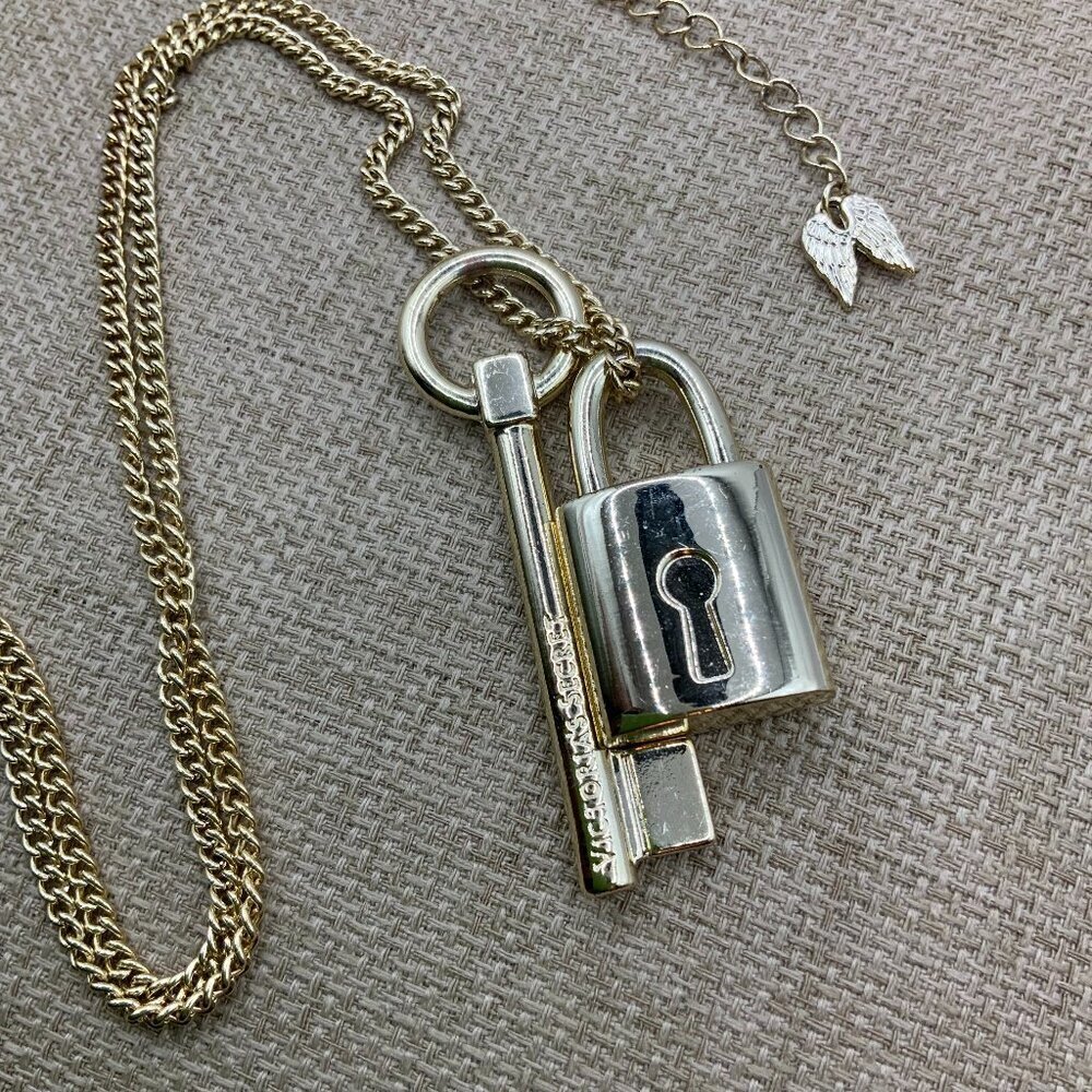 Victoria's Secret Key Lock with Key Pendants Gold Tone Long Chain Necklace